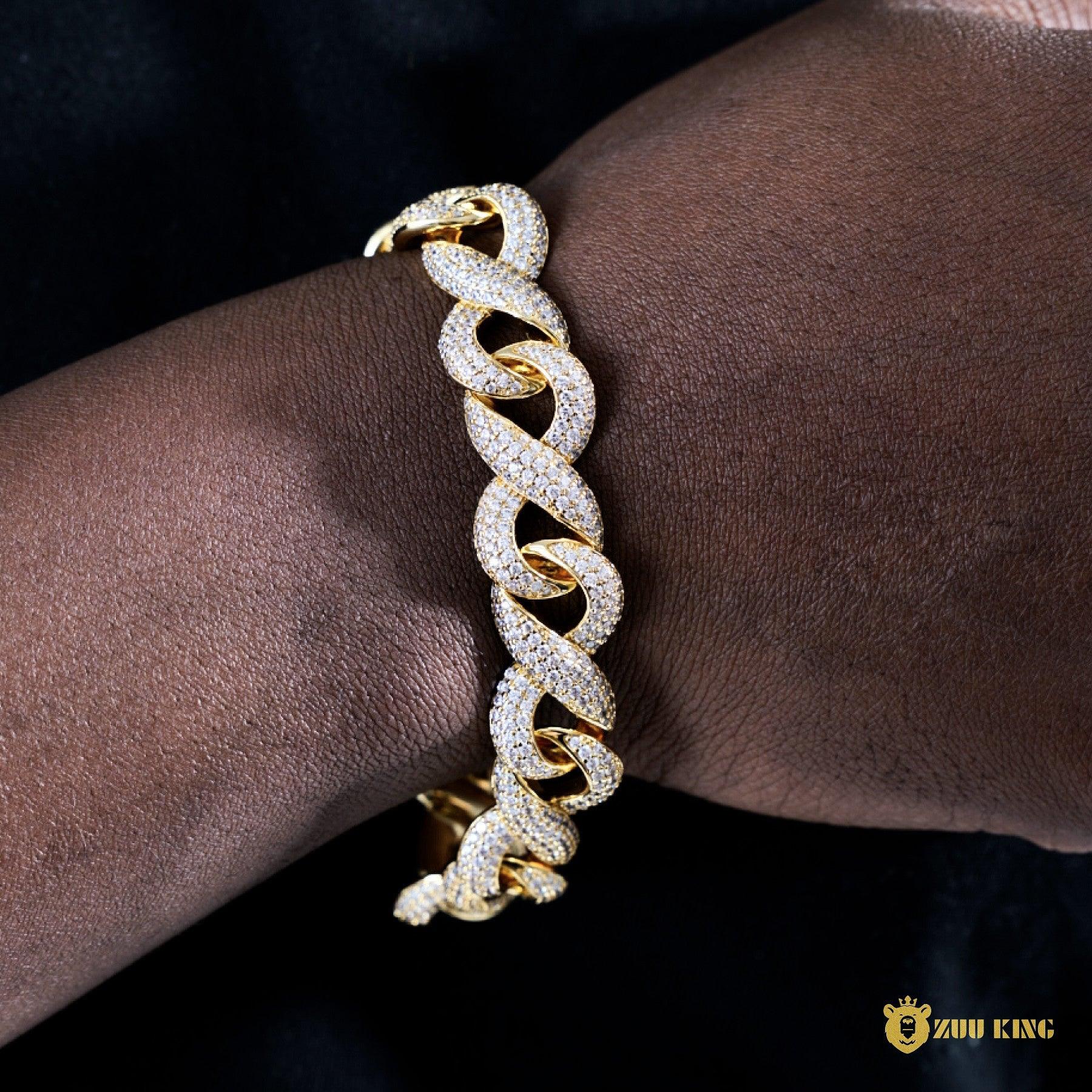 15mm Iced Geometry Cuban Bracelet In 18k Gold ZUU KING